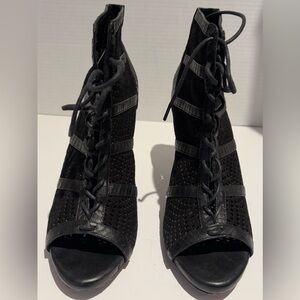 Women’s Joie Size 8 Shari Black Snake Embossed Leather Mesh Bootie Open Toe